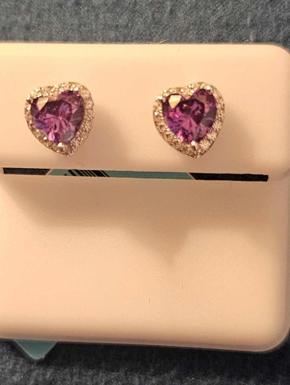 Heart Halo Sterling Silver Moissanite Stud Earrings - Purple